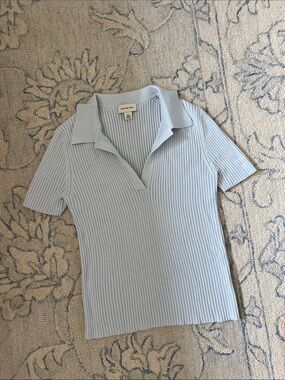 Calvin Klein Light Blue Ribbed Short Sleeve Polo Top